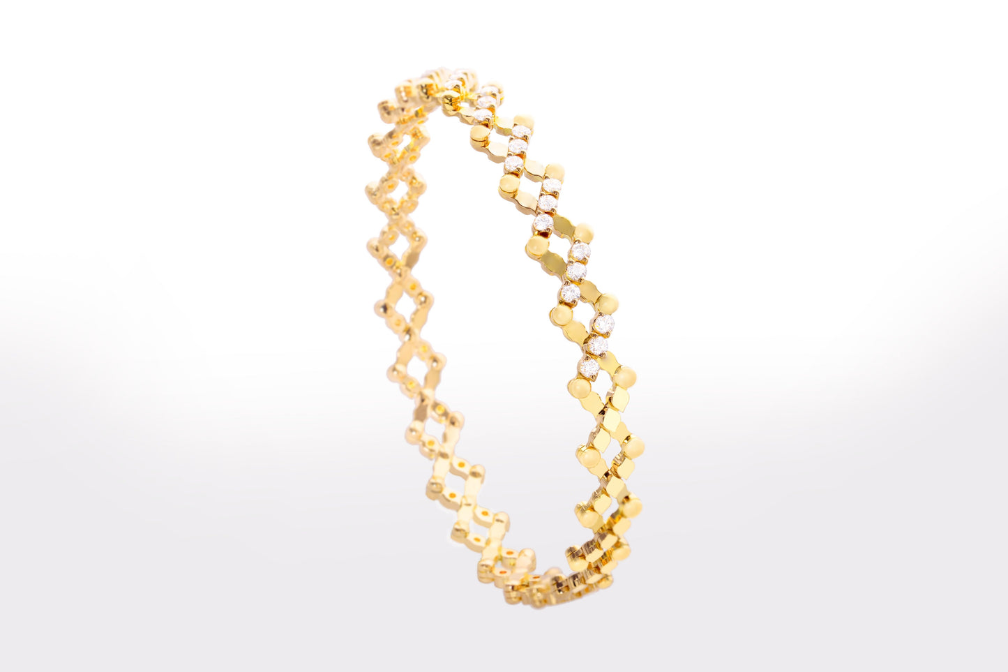 Zoom, Half Round Yellow Gold White Diamond