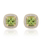9K Yellow Gold Cushion Peridot & Diamond Cluster Earrings