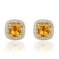 9K Yellow Gold Cushion Citrine & Diamond Cluster Earrings