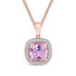 ROSE GOLD CUSHION PINK AMETHYST & DIAMOND CLUSTER PENDANT NECKLACE