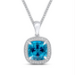 9K White Gold Cushion Swiss Blue Topaz & Diamond Cluster Pendant Necklace
