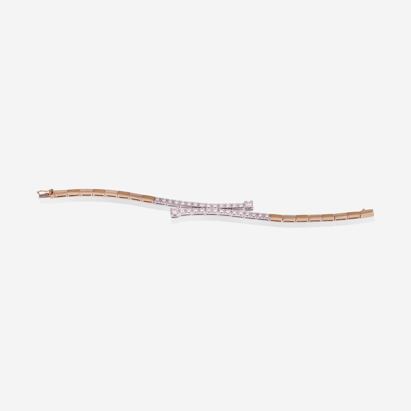 Yellow Gold With White Gold Middle Diamonds Crossing Lines Bracelet - Ref: B000343