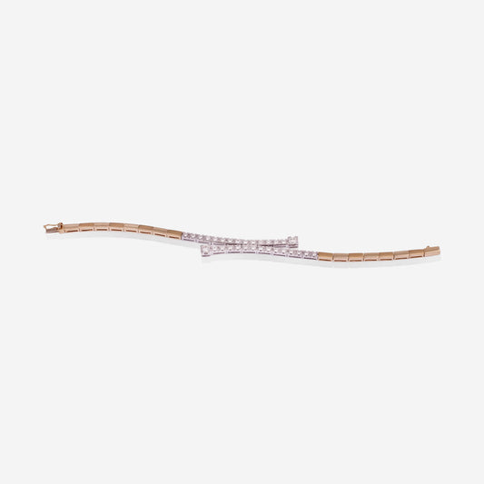 Yellow Gold With White Gold Middle Diamonds Crossing Lines Bracelet - Ref: B000343
