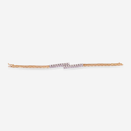 Yellow Gold With White Gold Middle Diamonds Shorter Crossing Lines Bracelet - Ref: RB01900