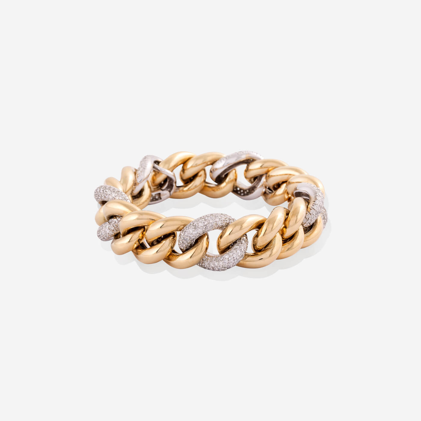 Yellow Gold & White Gold Pave Diamonds Links Bracelet - Ref: RB01134