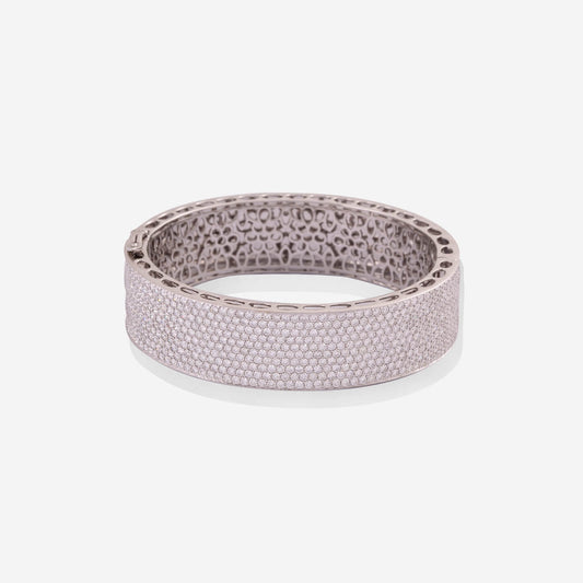 White Gold With Half Round Pave Diamonds Bangle - Ref: RB01530