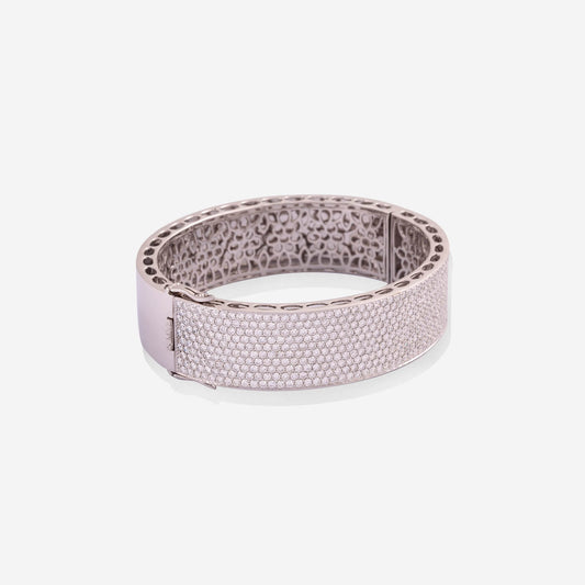 White Gold With Half Round Pave Diamonds Bangle - Ref: RB01530