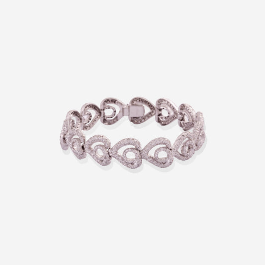 White Gold Hearts Links Bracelet With Diamonds - Ref: B000271