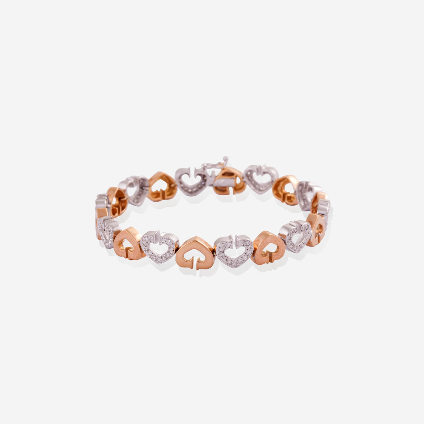 White & Rose Gold All Hearts With Diamonds Bracelet - Ref: RB01239
