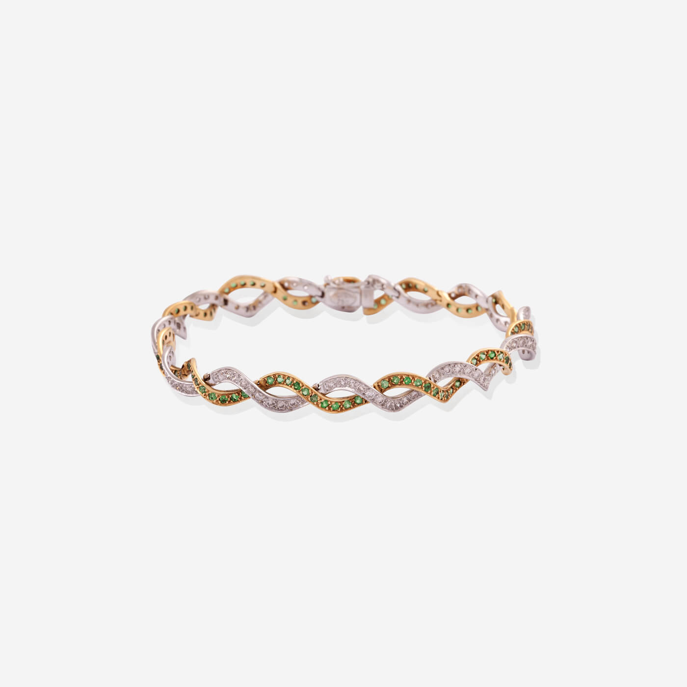 White & Yellow Gold, Peridot And Diamond Waves Bracelet - Ref: RB00433