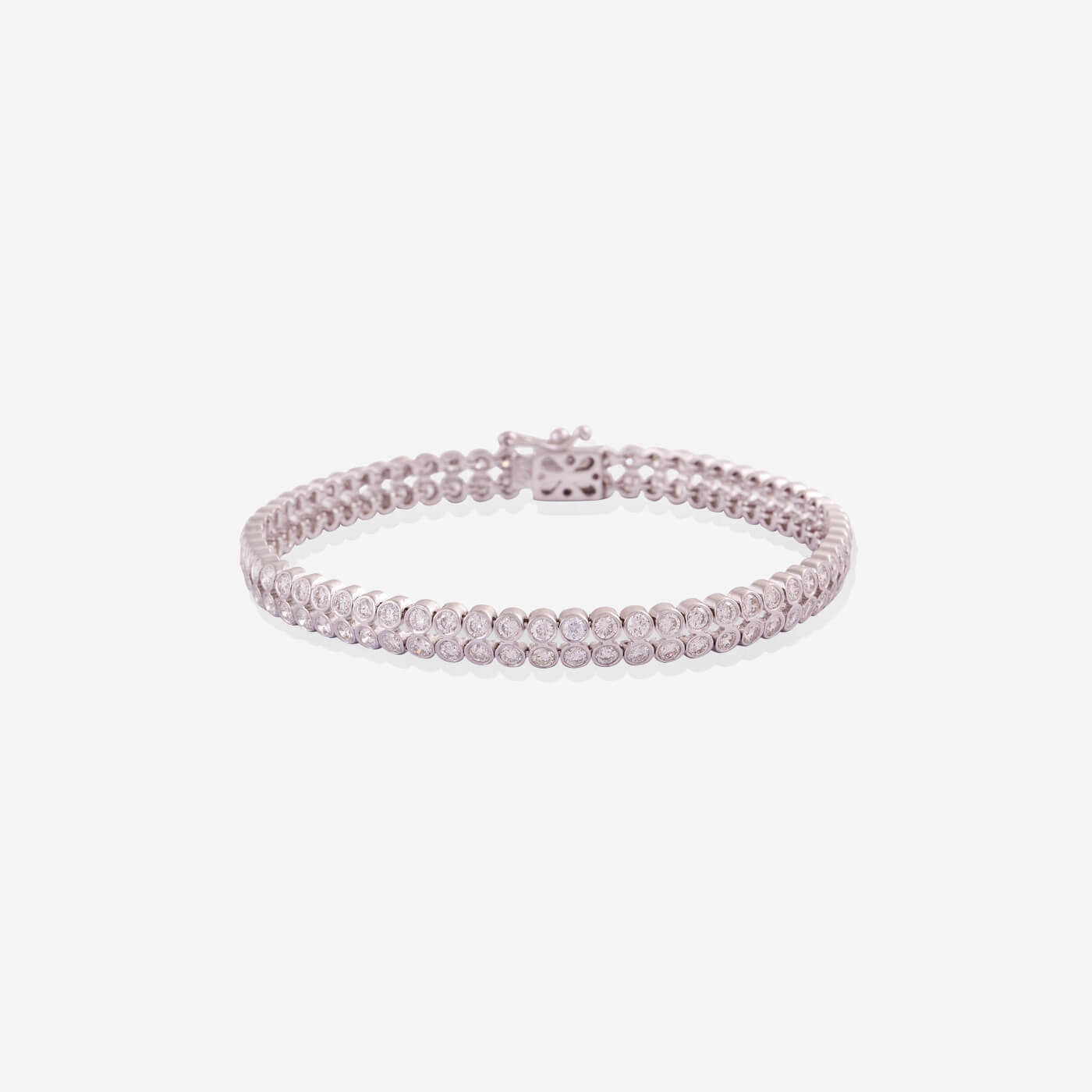 White Gold Round Diamonds Double Tennis Bracelet - Ref: RB00923