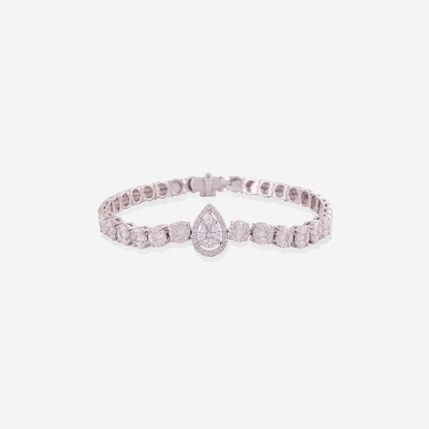 White Gold Pear Shape Middle With Diamonds Bracelet - Ref: RB01529