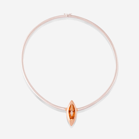 White Gold Choker With Rose Gold Floating Diamond Pendant - Ref: RG04144
