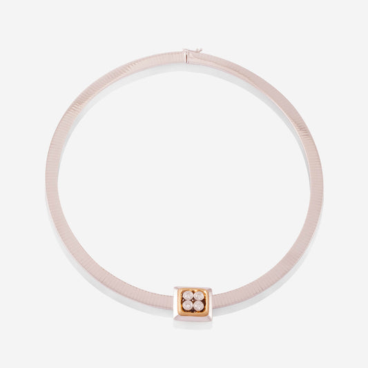 White Gold Choker With Yellow Gold 4 Diamonds Square - Ref: RG04033