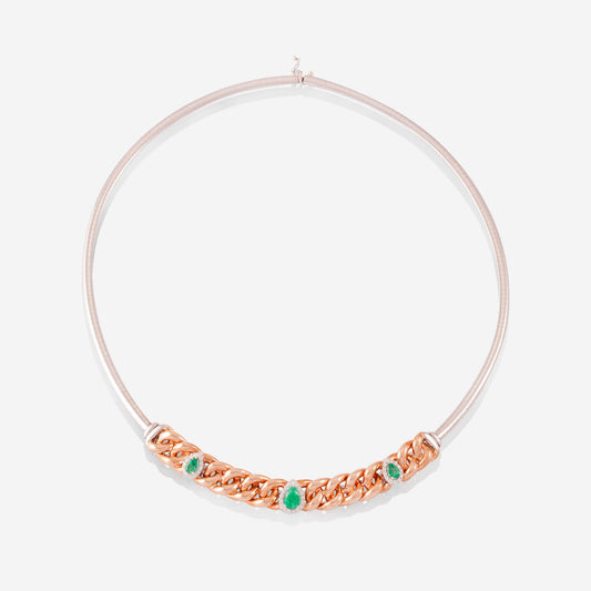 White Gold Choker With Yellow Gold Chain With Emerald & Diamonds - Ref: RG04265