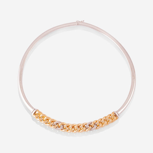 White Gold Choker With Yellow Gold Chain 2 Diamonds Links - Ref: RG04267
