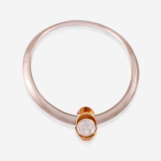 White Gold Choker With Rose Gold Removable 4 Diamonds Pendant - Ref: RG03195
