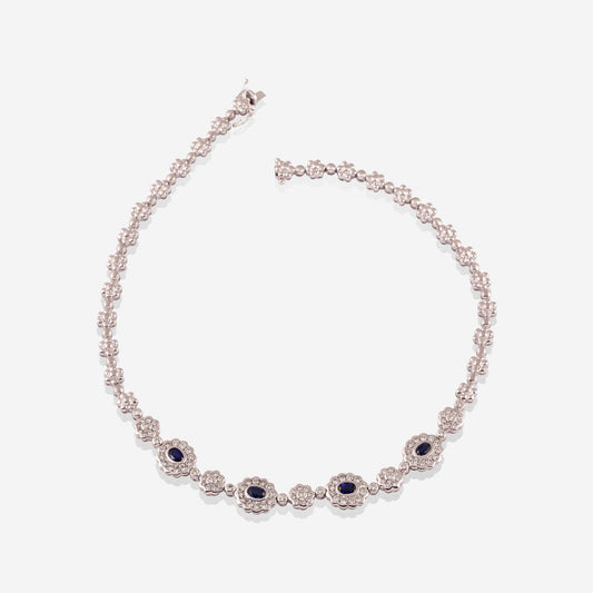 White Gold 4 Sapphires With Diamonds Necklace - Ref: RG00427
