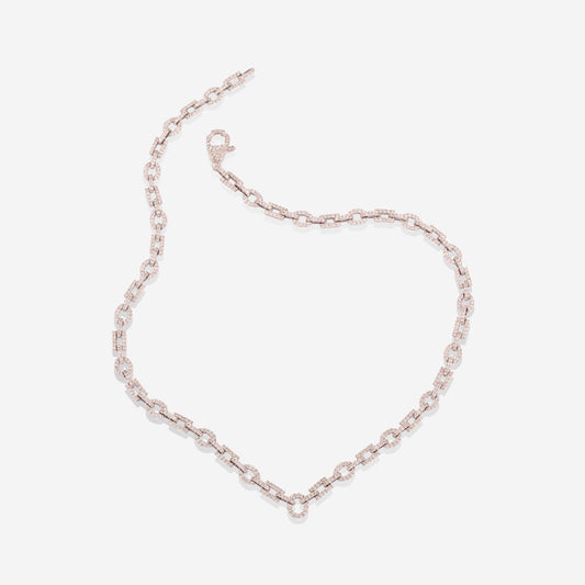 White Gold Square and Round Links With Diamonds Necklace - Ref: RG03491