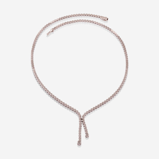 White Gold 2 Dangling Crossing Lines Choker With Diamonds Necklace - Ref: RG03531