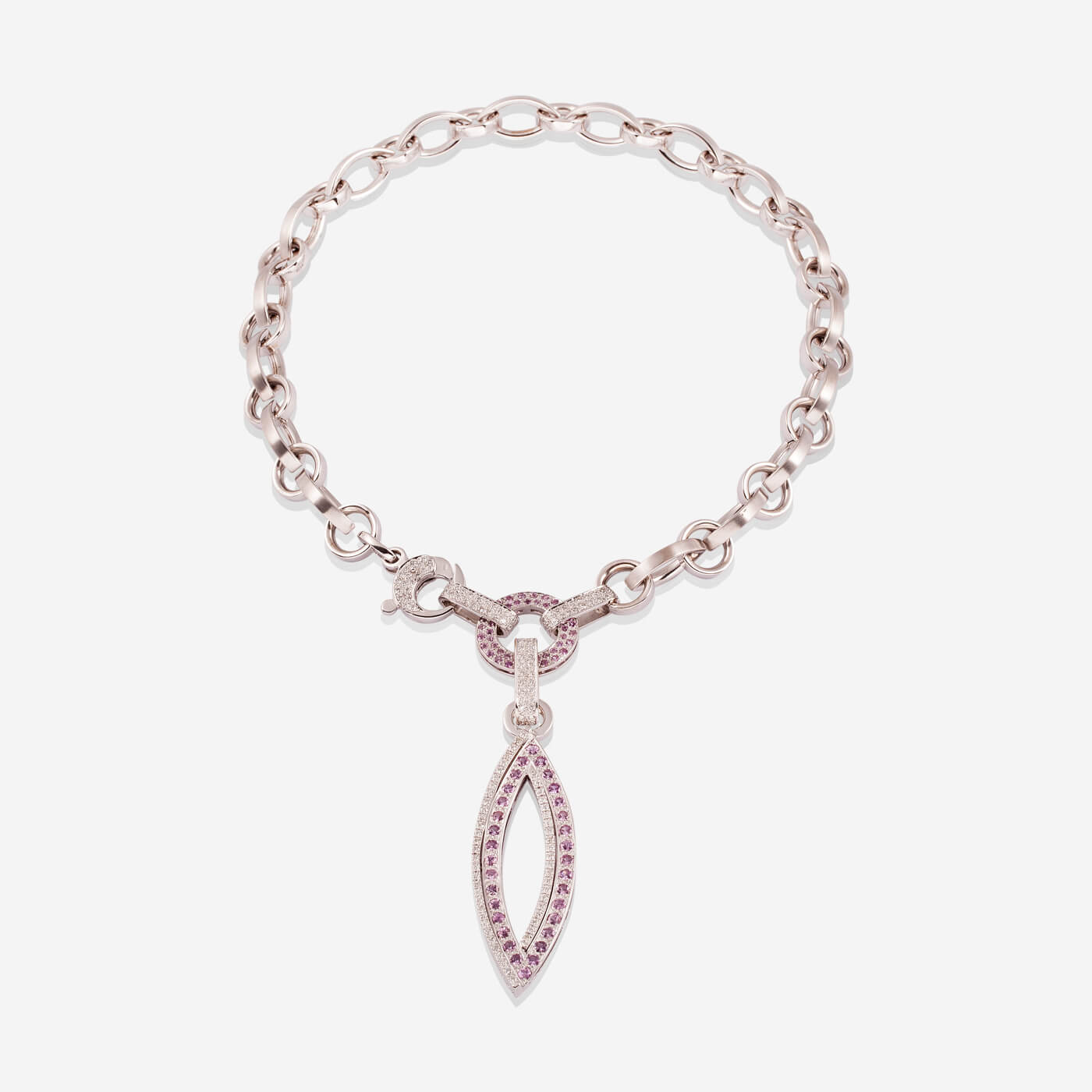 White Gold Links Pink Sapphire With Diamonds Necklace - Ref: BG00037