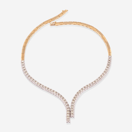 Yellow Gold 2 Lines Crossing With Diamonds Necklace - Ref: RG02592