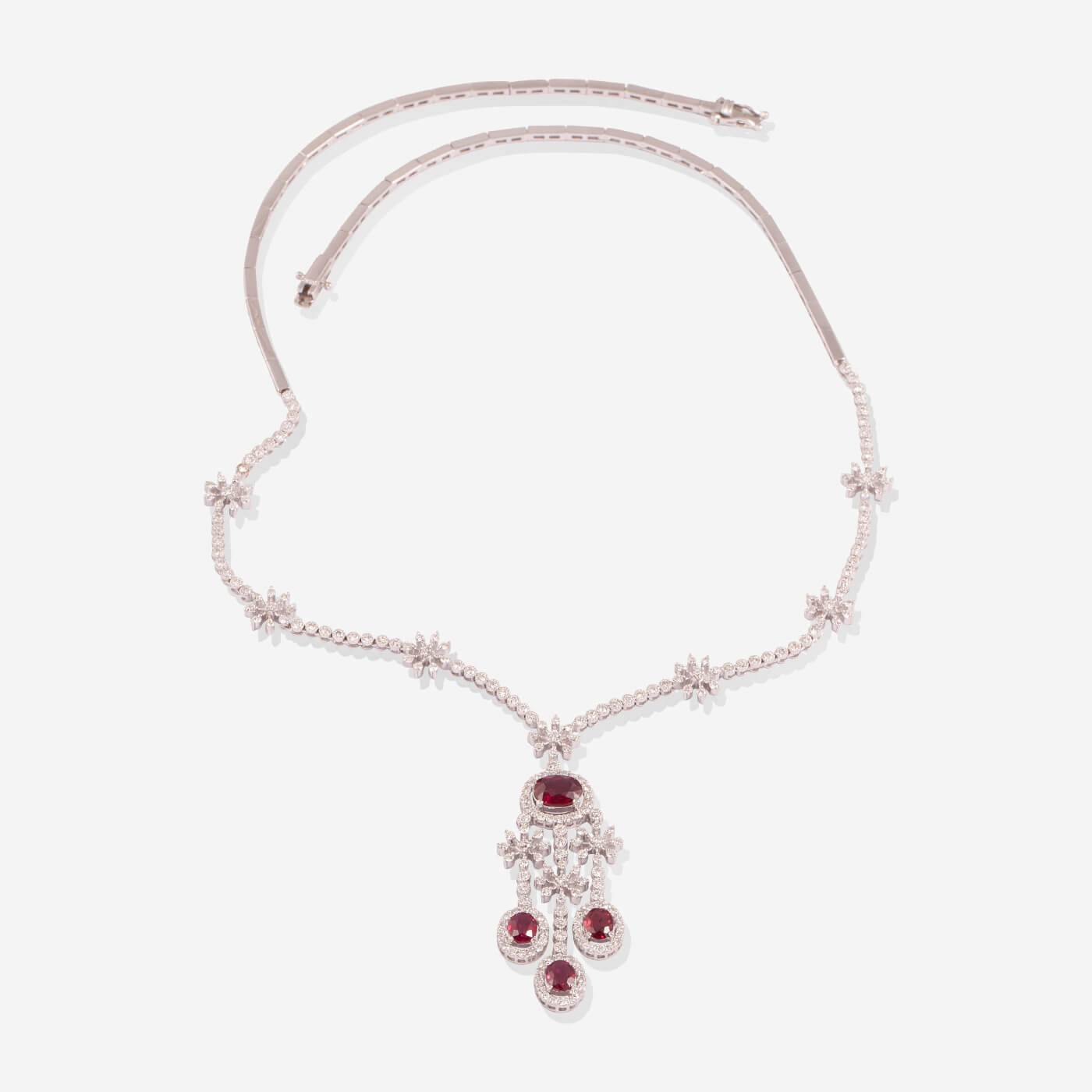 White Gold Dangling Rubies With Diamonds Necklace - Ref: RG01903