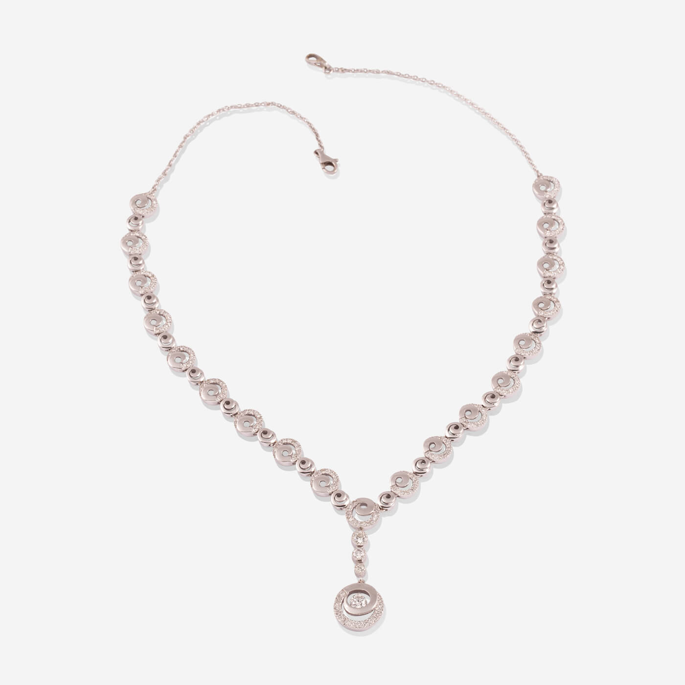 White Gold Swirls With Diamonds Necklace - Ref: KG00084