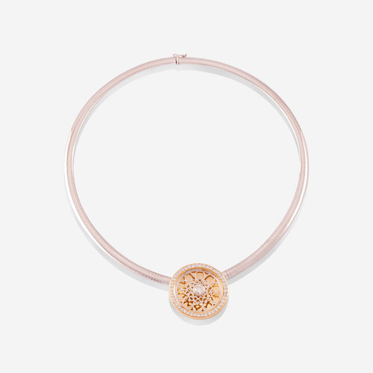 White Gold Choker With Yellow Gold Diamonds Disc - Ref: RG03885