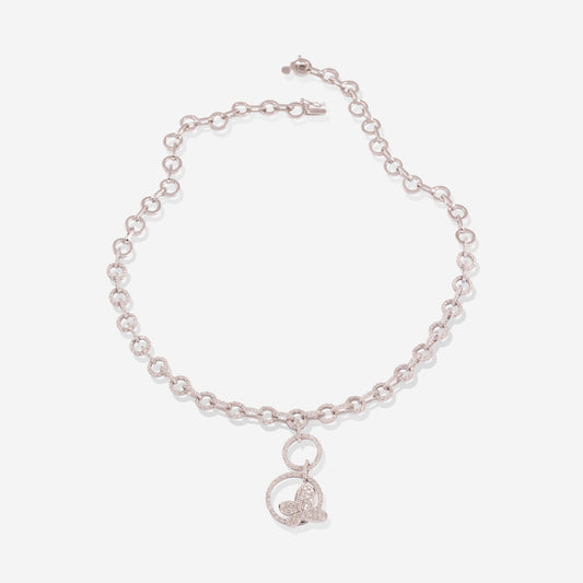 White Gold Butterfly on Circle With Diamonds Necklace - Ref: RG02859