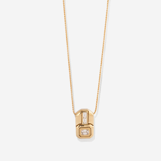 Yellow Gold 2 Square With Diamonds Necklace - Ref: RG01282
