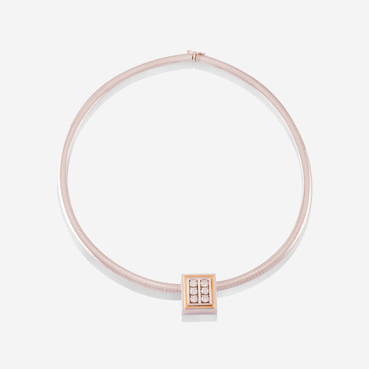 White Gold Choker With Yellow Gold 6 Diamonds Rectangular - Ref: RG03881