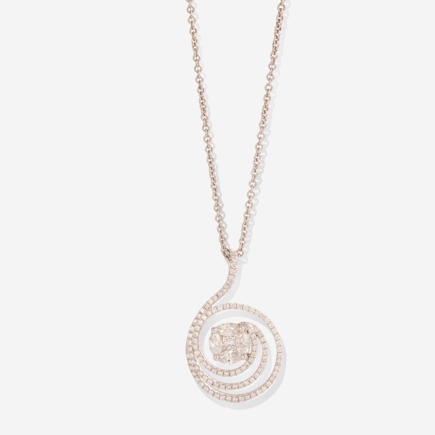 White Gold Swirl With Diamonds Necklace - Ref: KG00072