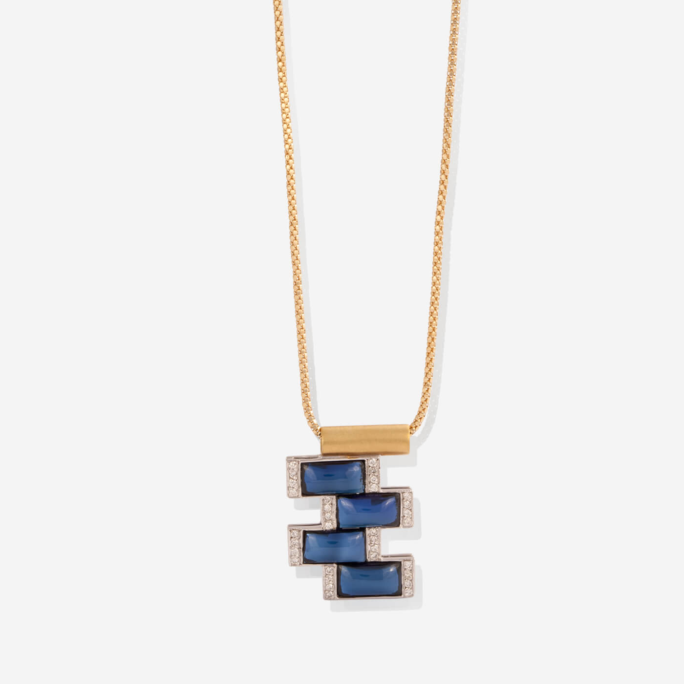 Yellow Gold Rectangular Sapphires Necklace - Ref: RG03391