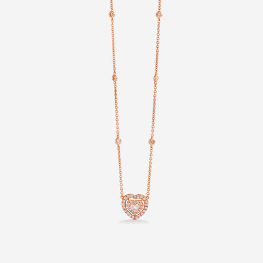 Yellow Gold Heart inside Heart With Diamonds Necklace - Ref: RG03473
