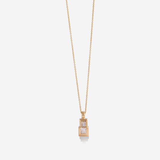 Yellow Gold 2 Squares With Diamonds Necklace - Ref: RG02544
