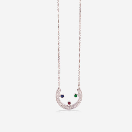 White Gold 2 Sides C With Diamonds and Sapphire Ruby Emerald With Diamonds Necklace - Ref: RG03035