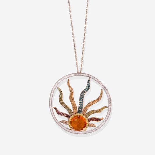 White Gold Sun Citrine With Diamonds Necklace - Ref: KG00012