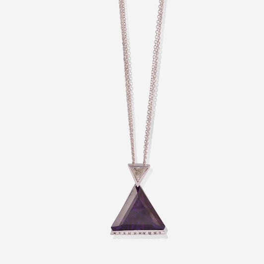 White Gold Triangle Amethyst White Diamonds Necklace - Ref: RG03385