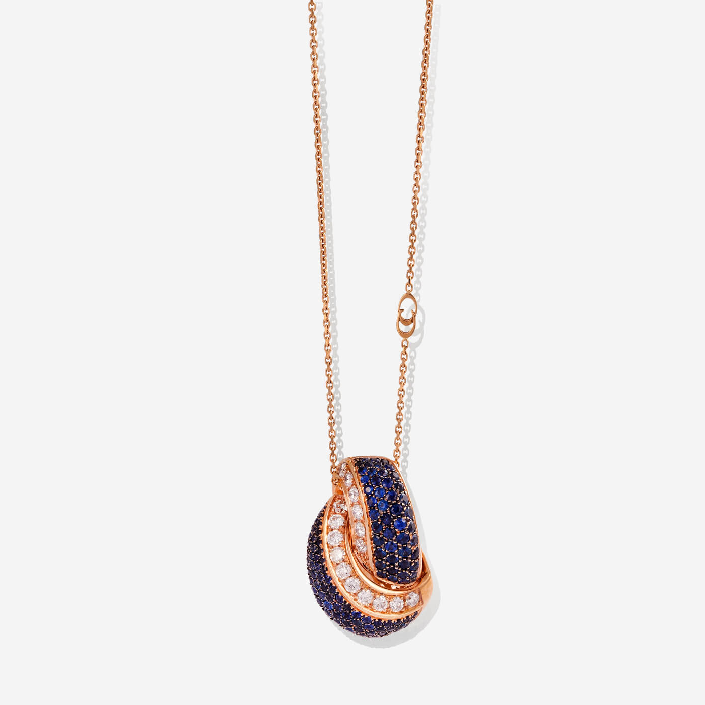 Rose Gold  Knot Sapphire With Diamonds Necklace - Ref: RG03603