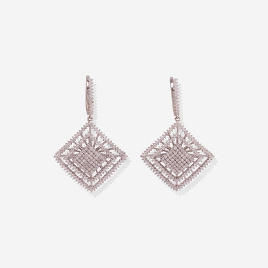 White Gold Squares With Diamonds Earrings - Ref: RK01479
