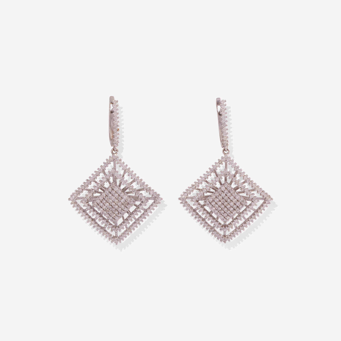 White Gold Squares With Diamonds Earrings - Ref: RK01479
