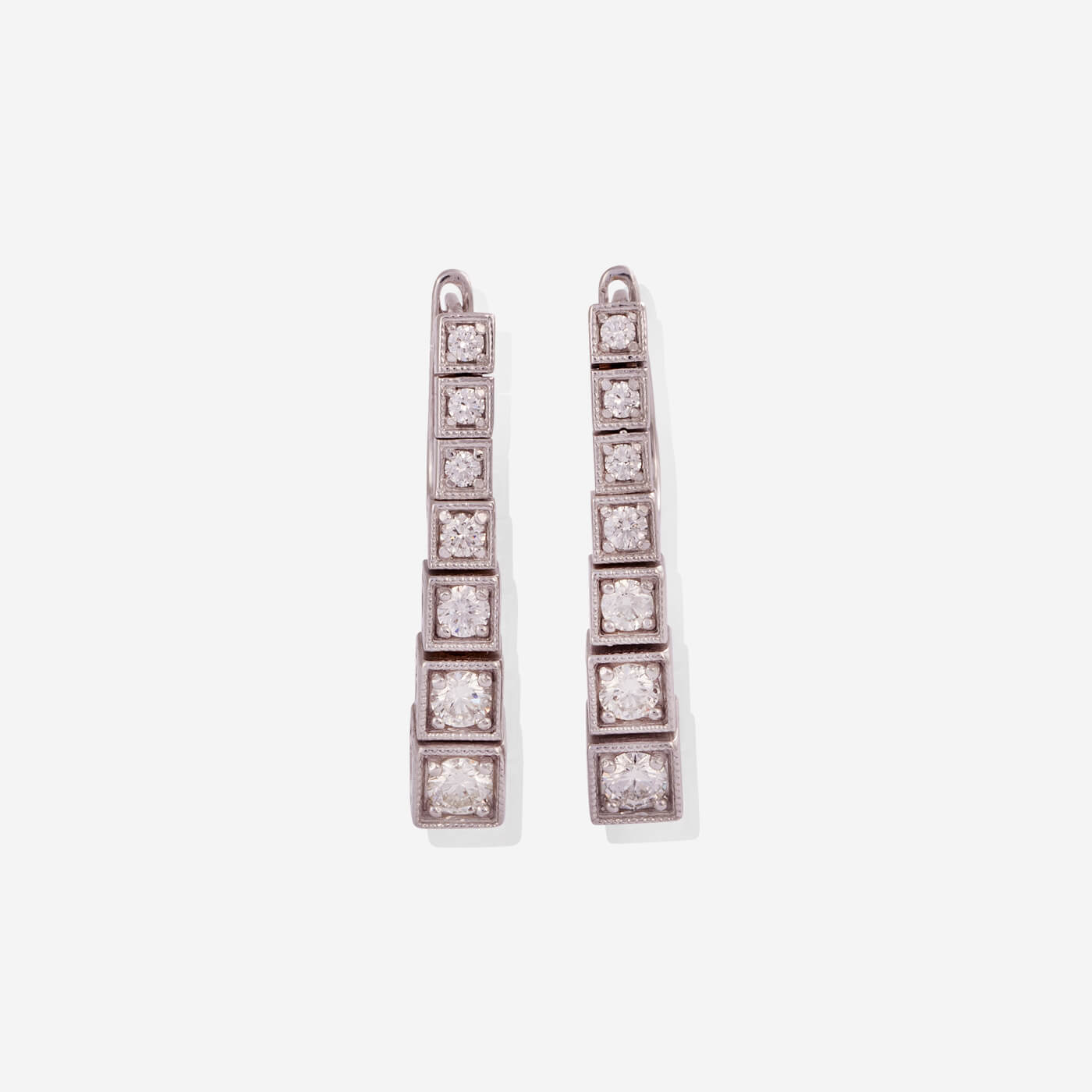 White Gold Graduated Squares With Diamonds Earrings - Ref: RK01476
