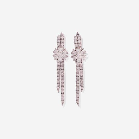 White Gold Dangling With Flower Diamonds Earrings - Ref: KK00007
