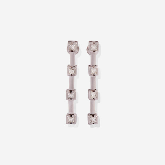 White Gold Squares With Diamonds Earrings - Ref: RK00592