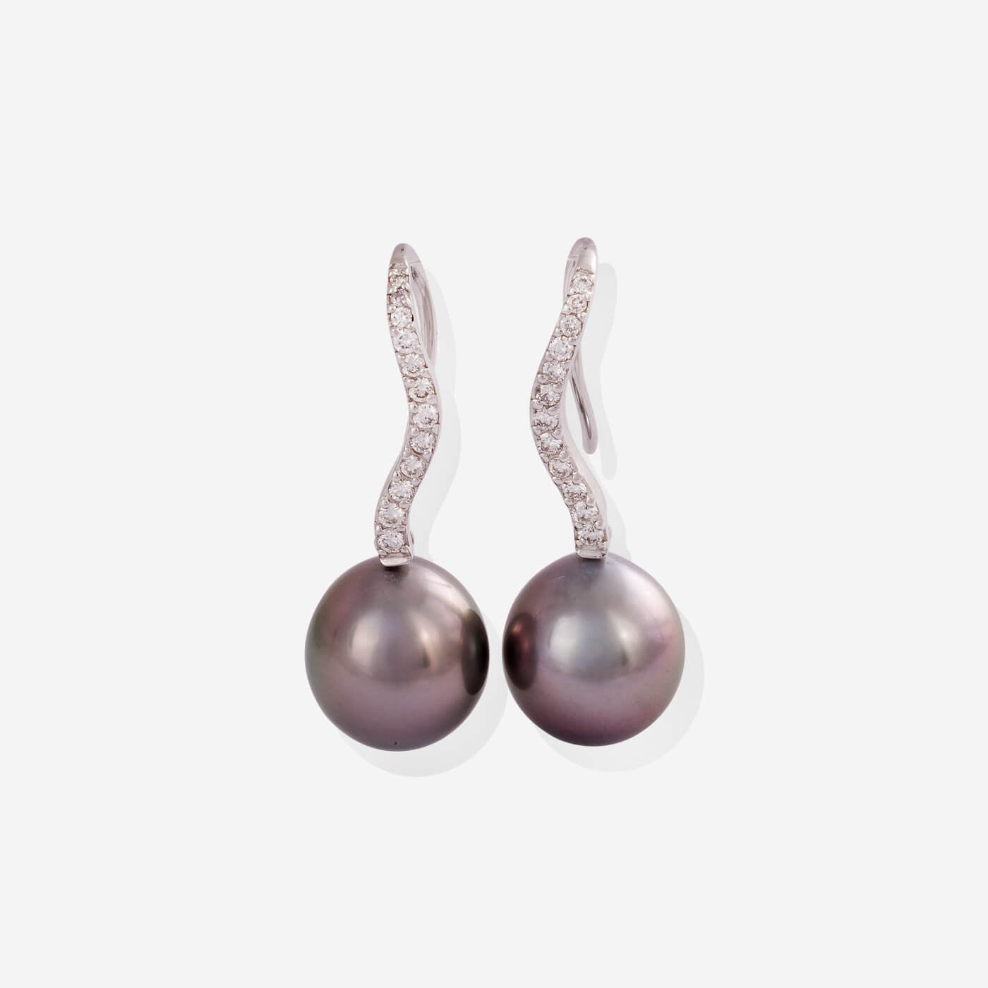 White Gold Grey Pearl With Diamonds Earrings - Ref: 16439