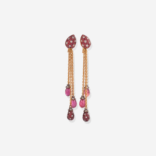 Yellow Gold Strawberry Ruby Sapphire With Diamonds Earrings - Ref: 2573EZ