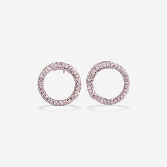 White Gold With Diamonds Side Rounding Disc Earrings - Ref: RK00768