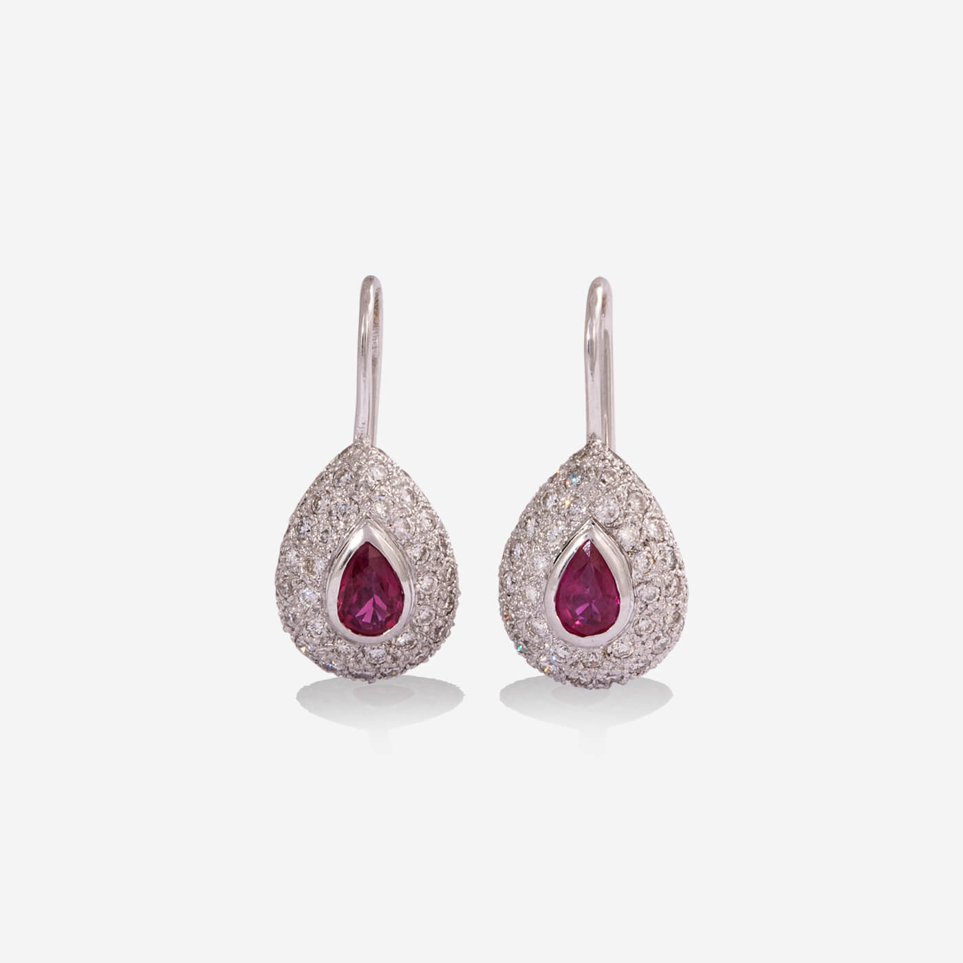 White Gold Ruby With Diamonds Drop Earrings - Ref: RK01118