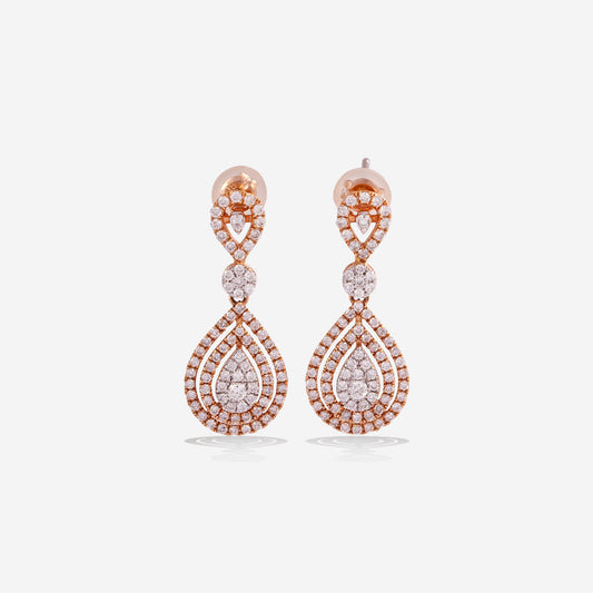 Rose Gold Drop With Diamonds Earrings